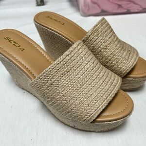 Soda Women's Beige Woven Wedge Sandals